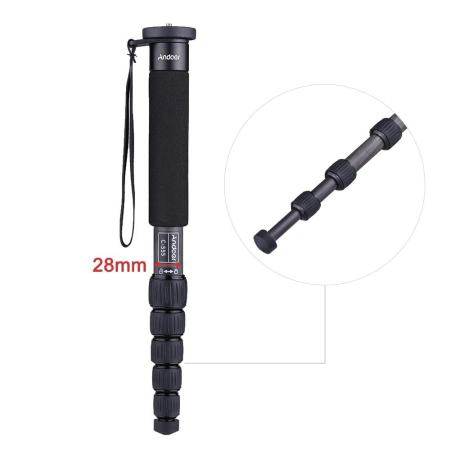Andoer C-555 155 เซนติเมตร/5.1ft คาร์บอนไฟเบอร์ Camera ขาตั้งกล้องขาเดียว Unipod แท่ง 6 - ส่วนพร้อมกระเป๋าสูงสุด. โหลด 10 กิโลกรัม/22Lbs สำหรับ Nikon Canon Sony A7 Pentax กล้องวิดีโอสตูดิโอการถ่ายภาพ - นานาชาติ