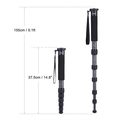 Andoer C-555 155 เซนติเมตร/5.1ft คาร์บอนไฟเบอร์ Camera ขาตั้งกล้องขาเดียว Unipod แท่ง 6 - ส่วนพร้อมกระเป๋าสูงสุด. โหลด 10 กิโลกรัม/22Lbs สำหรับ Nikon Canon Sony A7 Pentax กล้องวิดีโอสตูดิโอการถ่ายภาพ - นานาชาติ