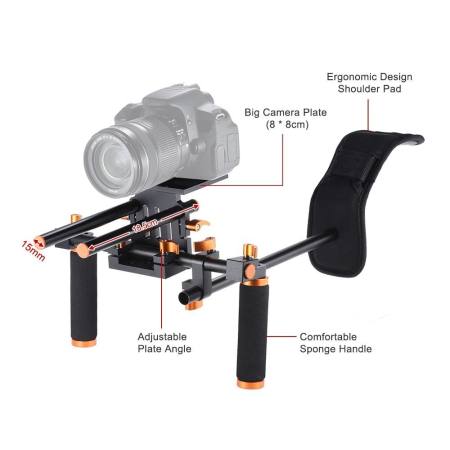 Andoer DSLR Camera Camcorder Shoulder Rig Handheld Stabilizer Movie Film Making System with 15mm Rail Rod for Canon Nikon D6300 D6000 Sony A7 to Mount Matte Box Follow Focus - intl