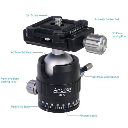 Andoer MT-C1 ขนาดกะทัดรัดขาตั้งกล้องหัวอะแดปเตอร์ 360 ° อลูมิเนียมอัลลอยด์จานด่วน - INTL