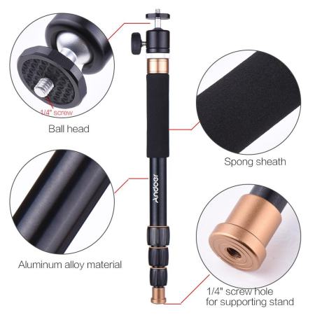 Andoer Q148B การถ่ายภาพแบบพกพาอะลูมินัมอัลลอยไม้เซลฟี่ถ่ายรูปเป็น Selfie Stick 4 ส่วน Telescopic Twist - ระบบล็อค 32 เซนติเมตร - 95 เซนติเมตรปรับความสูงสำหรับ DSLR Camera ILDC กำลังการผลิตสูงสุด 4 กิโลกรัม - INTL