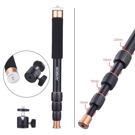 Andoer Q148B การถ่ายภาพแบบพกพาอะลูมินัมอัลลอยไม้เซลฟี่ถ่ายรูปเป็น Selfie Stick 4 ส่วน Telescopic Twist - ระบบล็อค 32 เซนติเมตร - 95 เซนติเมตรปรับความสูงสำหรับ DSLR Camera ILDC กำลังการผลิตสูงสุด 4 กิโลกรัม Outdoorfree ^ - INTL