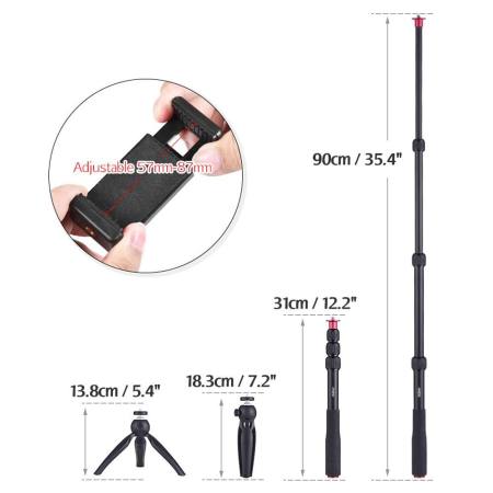 Andoer Selfie Stick + ขาตั้งกล้องเล็กๆ + ขาตั้งกล้องโทรศัพท์ + รีโมทคอนโทรลไร้สายสำหรับ iPhone X/8/7 Plus สำหรับ Samsung S8 สำหรับ GoPro Hero 6/5/4/3 +/3 กล้องแอคชั่นแคมเมราดิจิตอลกล้องถ่ายรูปวิดีโอ - INTL