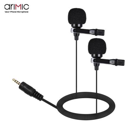 ARIMIC Dual-Headed Lavalier Lapel Clip-on Omnidirectional Condenser Microphone Mic Cable