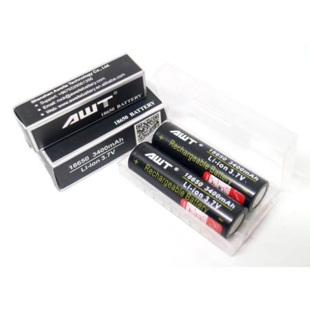 ถ่านชาร์จ AWT Li-on 18650 สีดำ 3400 mAh แพคคู่ แถมกล่อง ของแท้ Code เช็คได้