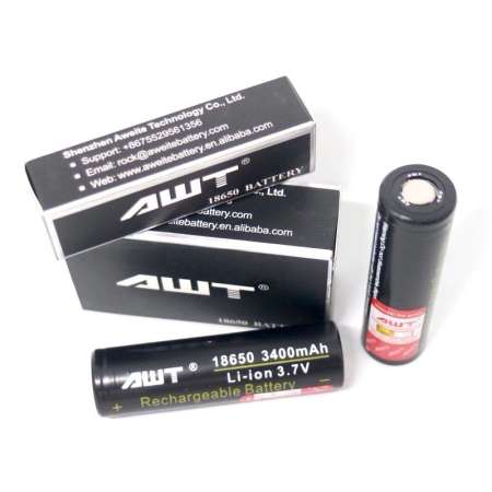 ถ่านชาร์จ AWT Li-on 18650 สีดำ 3400 mAh แพคคู่ แถมกล่อง ของแท้ Code เช็คได้