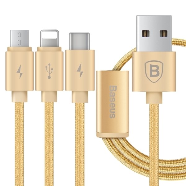 Baseus Portman Series 3 In 1 Woven Style 8 PinUSB 3.1 Type-CMicro USB To USB 2.0 Data / Charging Cable For IPhone 6s6s Plusfor Iphone 66 Plusfor Samsung Galaxy S6 / S6 Edge Letv 1S Huawei 6P Length 1.2m