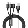 BASEUS 3-ใน-1 สายชาร์จข้อมูล 1.2 เมตรสายฟ้า + ไมโคร USB + ประเภท- c-ดำ-นานาชาติ