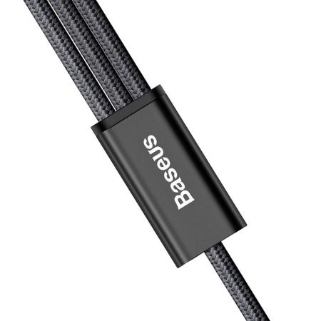 BASEUS 3-ใน-1 สายชาร์จข้อมูล 1.2 เมตรสายฟ้า + ไมโคร USB + ประเภท- c-ดำ-นานาชาติ