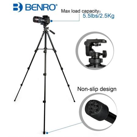 Benro T560 56.5 Inch Digital SLR Camera Aluminum Travel Portable Tripod with Bag