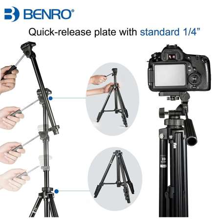 Benro T560 56.5 Inch Digital SLR Camera Aluminum Travel Portable Tripod with Bag