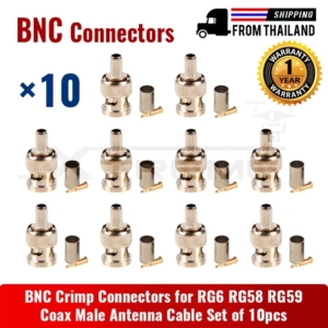 สินค้า Di shop BNC Crimp Connectors for RG6 RG58 RG59 Coax Male Antenna Cable Set of 10pcs