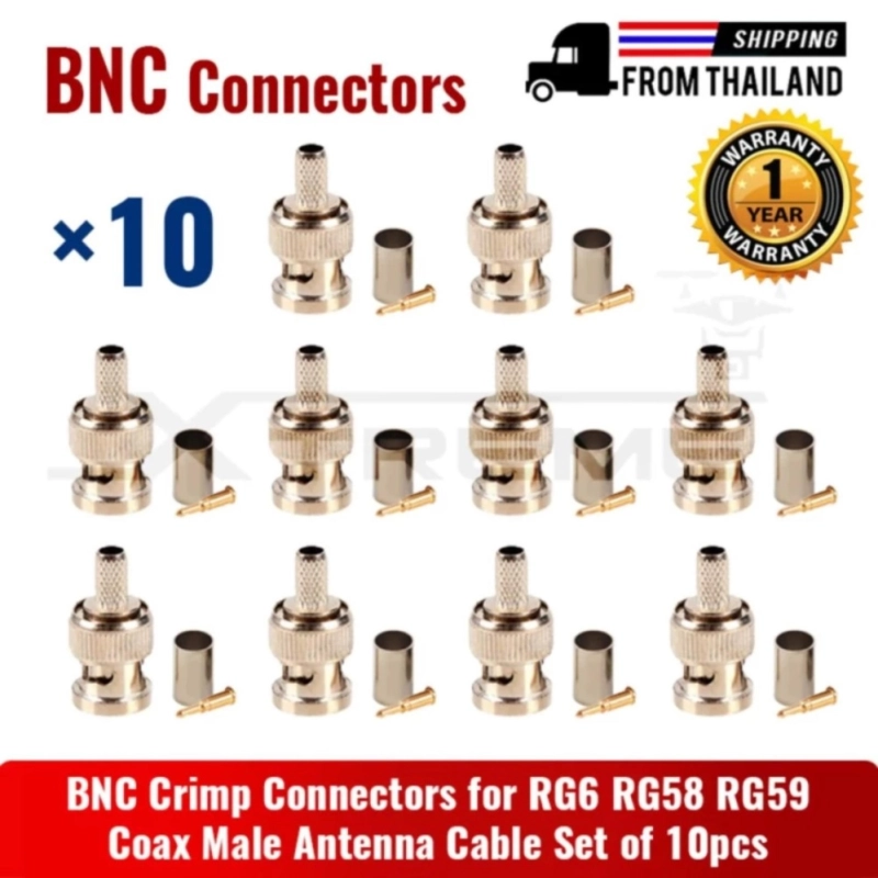 ภาพหน้าปกสินค้าDi shop BNC Crimp Connectors for RG6 RG58 RG59 Coax Male Antenna Cable Set of 10pcs