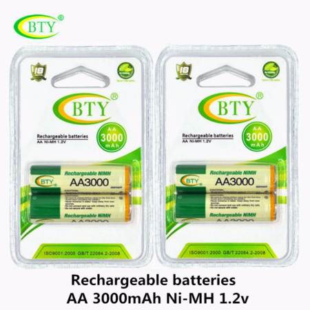 BTY ถ่านชาร์จ AA 3000 mAh NIMH Rechargeable Battery 2 ก้อน x 2  