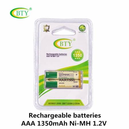  BTY ถ่านชาร์จ AAA 1350 mAh NIMH Rechargeable Battery 2 ก้อน