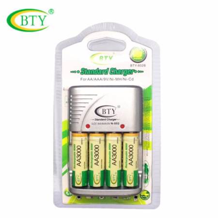 BTY ถ่านชาร์จ Rechargeable batteries AA 3000 mAh Ni-MH 4 ก้อน และ เครื่องชาร์จเร็ว  
