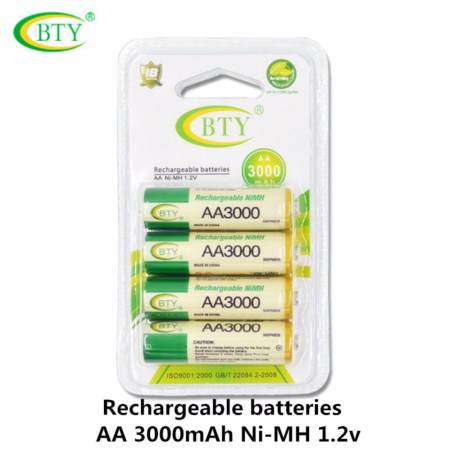 BTY ถ่านชาร์จ Rechargeable batteries AA 3000 mAh Ni-MH 4 ก้อน และ เครื่องชาร์จเร็ว แถมฟรี ถ่านชาร์จ AA 3000 mAh 4 ก้อน ราคา360บาท  
