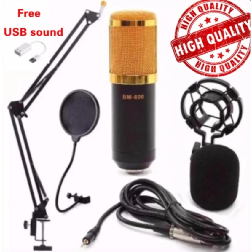 Buybuytech ไมค์ ไมค์อัดเสียง คอนเดนเซอร์ Pro Condenser Mic Microphone BM800 พร้อม ขาตั้งไมค์โครโฟน และอุปกรณ์เสริม  