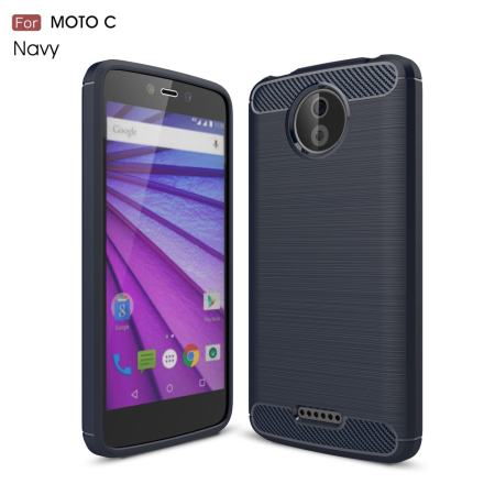 คาร์บอนไฟเบอร์เนื้อสัมผัส TPU เคสห่อหุ้มสำหรับ Motorola Moto C - สีน้ำเงินเข้ม - INTL