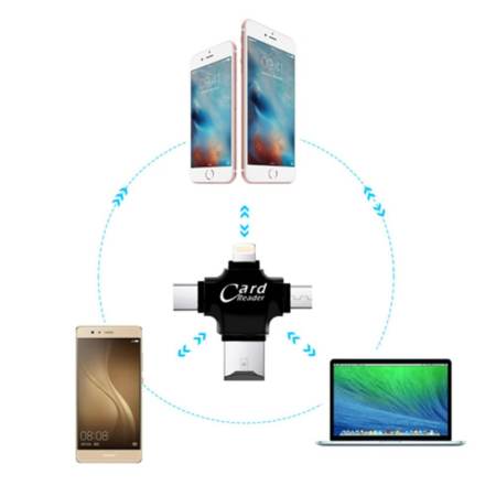 Card Reader Support FAT32 and exFAT 4in1 USB Type C Lightning OTG Micro SD Card Reader Type-C Adapter for iPhone PC Mac