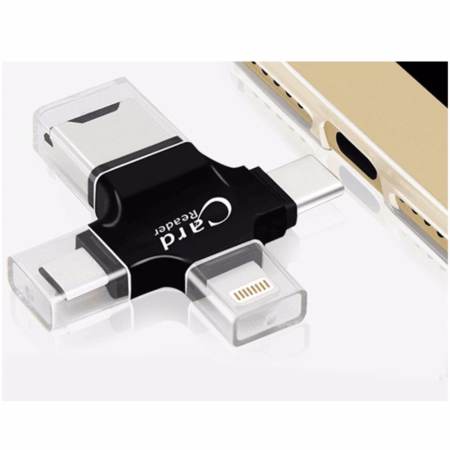 Card Reader Support FAT32 and exFAT 4in1 USB Type C Lightning OTG Micro SD Card Reader Type-C Adapter for iPhone PC Mac