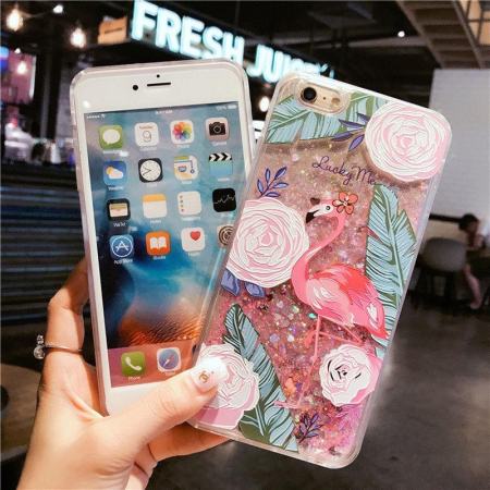 สำหรับ iPhone 6 พลัส/6 วินาทีพลัส Flamingo ซิลิโคนเหลว Glitter - นานาชาติ