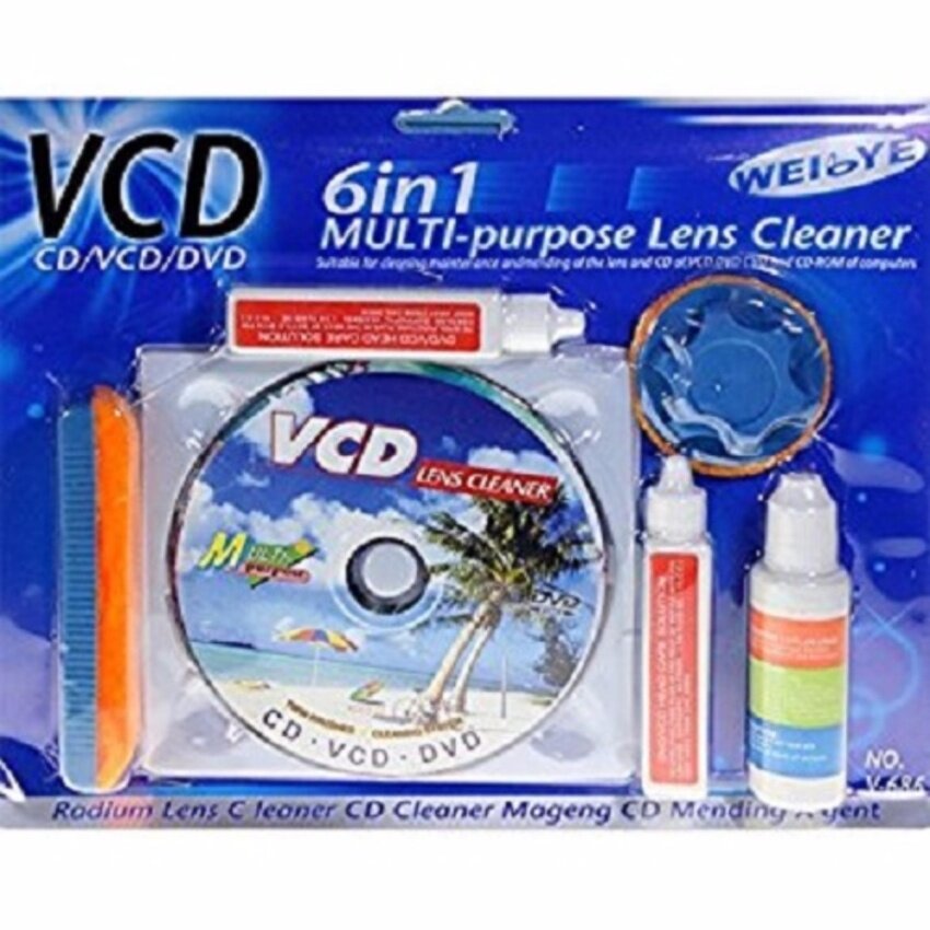 แผ่นล้าง CD/VCD/DVD ( 6 IN 1 ) CD LENS CLEANER แผ่นล้าง+น้ำยา+ผ้าถูแผ่น  6 IN 1