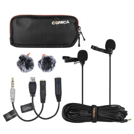 Comica CVM-D02 Dual-head Lavalier Lapel Microphone Clip-on Condenser Mic Cable Length 6m/19.7ft for Canon Nikon Sony A7 A6300 Camera for iPhone 6 6plus for GoPro Hero 4/3+/3 Action Camera for Interview Livestream Youtube Teaching Podcast - intl