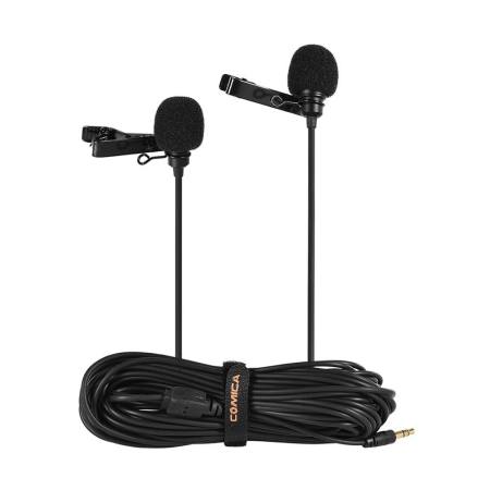 Comica CVM-D02 Dual-head Lavalier Lapel Microphone Clip-on Condenser Mic Cable Length 6m/19.7ft for Canon Nikon Sony A7 A6300 Camera for iPhone 6 6plus for GoPro Hero 4/3+/3 Action Camera for Interview Livestream Youtube Teaching Podcast - intl