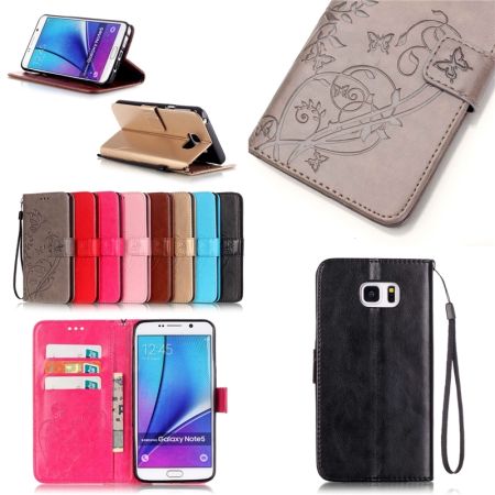 กระเป๋าสตางค์หนังหนังเทียมฝาครอบโทรศัพท์สำหรับ Samsung Galaxy หมายเหตุ 5 (ทอง