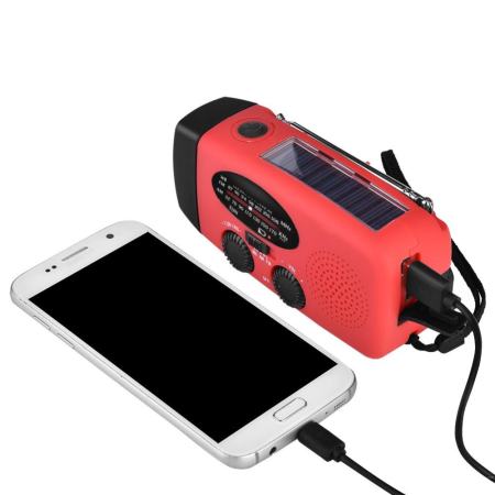 Emergency Solar Hand Crank Dynamo AM/FM/WB Weather Radio LED Flashlight Charger (Red) - intl