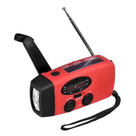 Emergency Solar Hand Crank Dynamo AM/FM/WB Weather Radio LED Flashlight Charger (Red) - intl