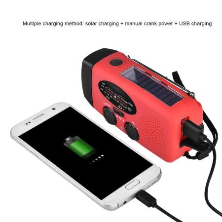 Emergency Solar Hand Crank Dynamo AM/FM/WB Weather Radio LED Flashlight Charger (Red) - intl