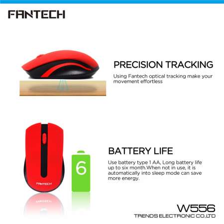 FANTECH 2.4G WIRELESS OPTICAL MOUSE เมาส์ไร้สาย 1200 DPI รุ่น W556 (สีดำ) / ฟรี แบตเตอรี่ขนาด AA