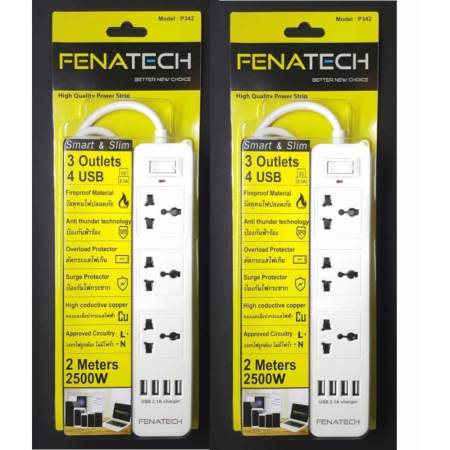  Fenatech ปลั๊กไฟ Fenatech 3ช่อง 4 USB  X2 ซื้อคู่ถูกกว่า สินค้าดี ราคาดี