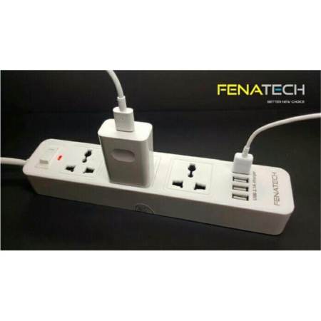 ปลั๊กไฟ ป้องกันไฟกระชาก Fenatech P342 7 ช่อง 3 เต้าเสียบ 4 USB 2.1A ชาร์จเร็ว มือถือ แท็บเล็ต เพาเวอร์แบงค์ (สีขาว)