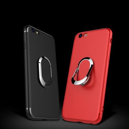 สำหรับ iPhone 6 วินาที PLUS/6 Plus ขาตั้งวางแหวน Matte TPU เคสโทรศัพท์ - สีดำ - INTL