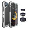 สำหรับ iPhone X กรณีโทรศัพท์ 3 ใน 1 กันฝุ่นกันน้ำกันน้ำและมุมกว้าง Macro Fisheye LENS ซิลิโคนโลหะอลูมิเนียมปกหลัง + กระจกนิรภัย 