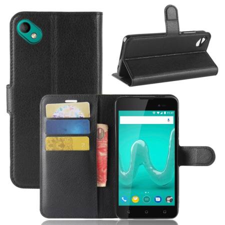 สำหรับ Wiko Sunny2 PLUS Litchi Texture แนวนอนพลิกเคสหนังกับผู้ถือและกระเป๋าสตางค์และช่องเสียบการ์ด (สีดำ) - INTL