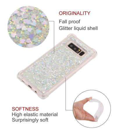 แวววาวสำหรับ Samsung Galaxy หมายเหตุ 8 ระยิบระยับ Quicksand รักหัวใจกรณีกันกระแทกกรณีป้องกันกรณีเบาะอากาศ (เงิน) - นานาชาติ