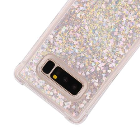 แวววาวสำหรับ Samsung Galaxy หมายเหตุ 8 ระยิบระยับ Quicksand รักหัวใจกรณีกันกระแทกกรณีป้องกันกรณีเบาะอากาศ (เงิน) - นานาชาติ