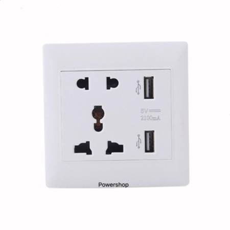  หน้ากากเต้าปลั้กไฟ มี usb 5V2.1A outlet WALL SOCKETติดในผนัง (White)  