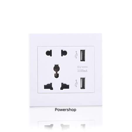  หน้ากากเต้าปลั้กไฟ มี usb 5V2.1A outlet WALL SOCKETติดในผนัง (White)  