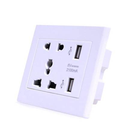 หน้ากากเต้าปลั้กไฟ มี usb 5V2.1A outlet WALL SOCKETติดในผนัง (White)