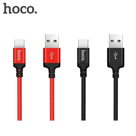 HOCO X14 ครั้งความเร็ว 1 เมตร 2A ทอ USB Type - C ข้อมูลสายชาร์จเชื่อมต่อ - สีดำ - INTL
