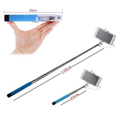 HOT Selfie ไม้สำหรับถ่ายรูป แบบใช้สาย รุ่น monopod selfie (White) Free Sports Bag (Blue)