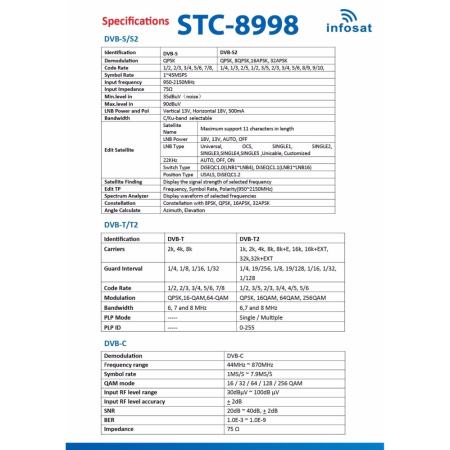 Infosat เครื่องวัดสัญญาณดาวเทียม 3 in 1 สำหรับดาวเทียม/เสาอากาศ/เคเบิล รุ่น STC-8998+