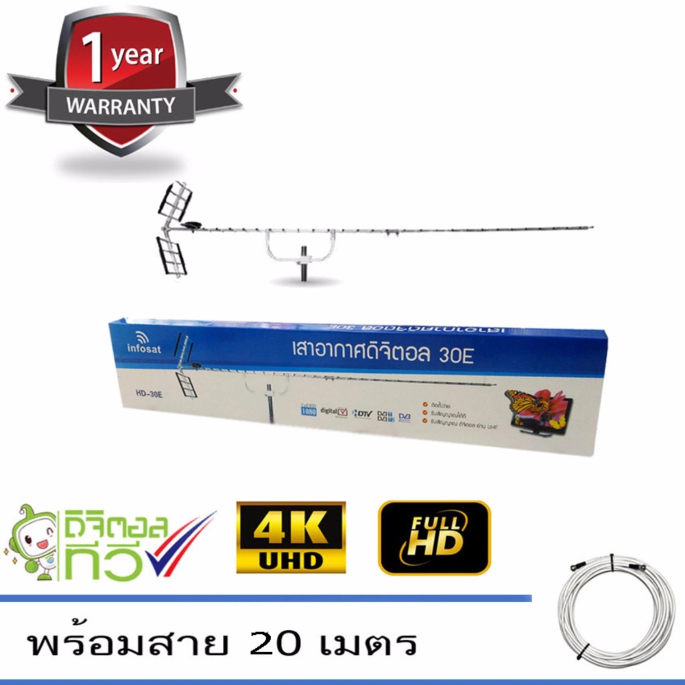 infosat Digital TV Antenna 30E เสาอากาศระบบดิจิตอลทีวี 30E พร้อมสาย 20 เมตร (Jeab Tech)