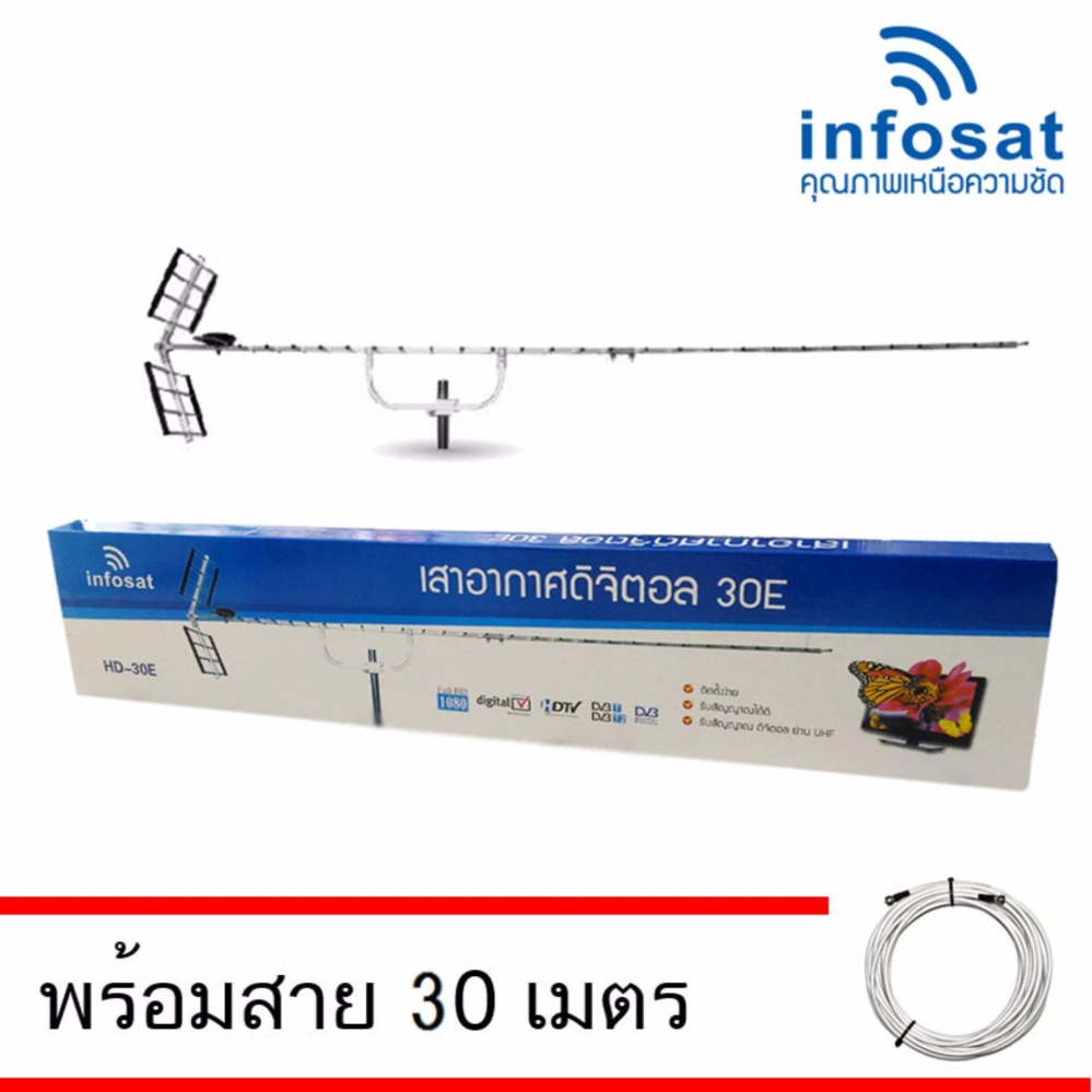 infosat Digital TV Antenna 30E เสาอากาศระบบดิจิตอลทีวี 30E พร้อมสาย 30 เมตร