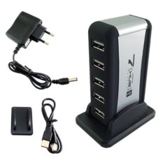 Jingle ใหม่ 7 พอร์ต USB ความเร็วสูง 2.0 HUB พร้อมอะแดปเตอร์ไฟ AC สำหรับ PC แล็ปท็อปทนทาน (อะแดปเตอร์มาตรฐานยุโรป)